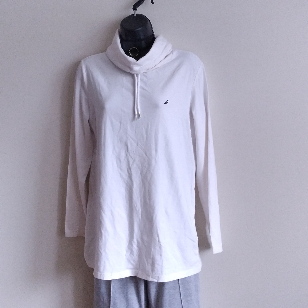 Nautica White Highneck Jawstring Oversized Hoodie #176